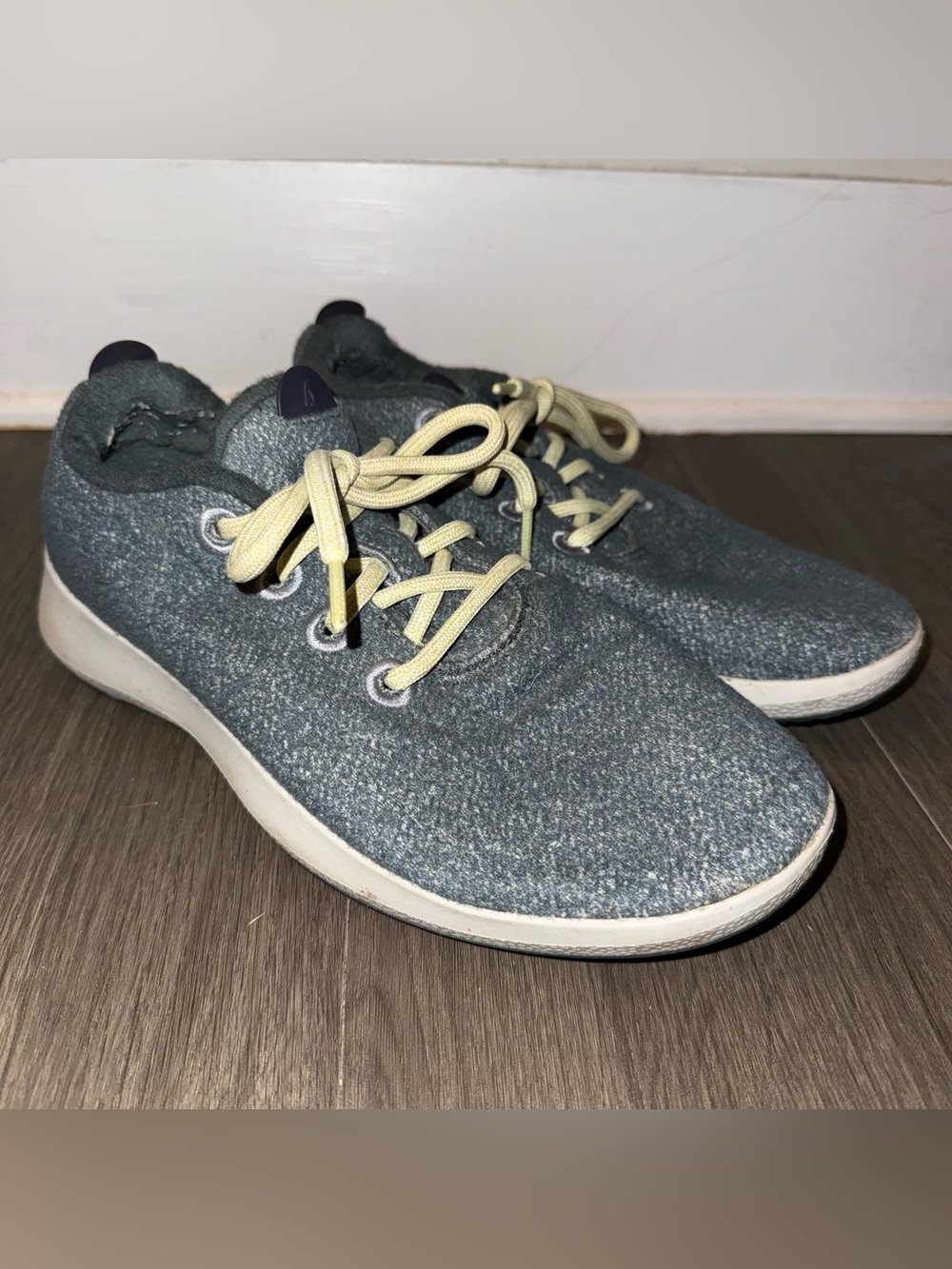 allbirds Gray Wool Sneakers with Pale Yellow Laces